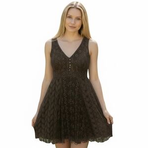 CowGirl Hardware Lace Aline Dress Women S Button Detail Empire Waist Brown
